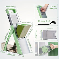 Upgraded Green Mandolin Slicer with Adjustable Thickness and Wide Feed Chute