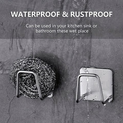 1pc Heavy-Duty Wall-Mounted Stainless Steel Sink Sponge & Cleaning Supply Holder - No-Drill Adhesive/Hook Installation, Space-Saving Sink Drain Rack, Hygienic Kitchen Storage Shelf for Sponges, Brushes, Dishcloths (for or for