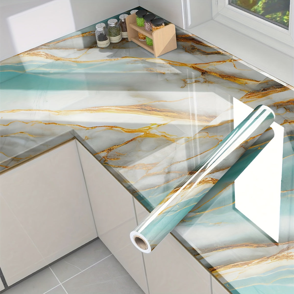 aterproof Kitchen Stickers Marble Film for Wall & Countertop