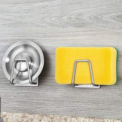 1pc Heavy-Duty Wall-Mounted Stainless Steel Sink Sponge & Cleaning Supply Holder - No-Drill Adhesive/Hook Installation, Space-Saving Sink Drain Rack, Hygienic Kitchen Storage Shelf for Sponges, Brushes, Dishcloths (for or for