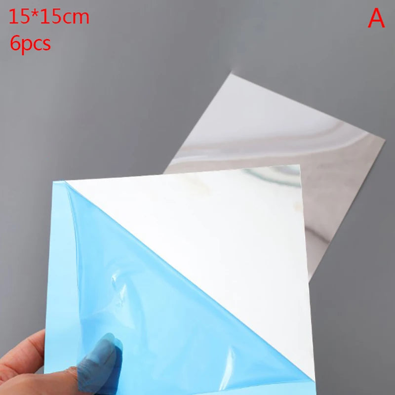 6/9/16pcs Square Spliced Stickers Self Adhesive Acrylic Mirror Sheets Wall Home Bathroom Living Room Decor 0.1mm 15*15CM